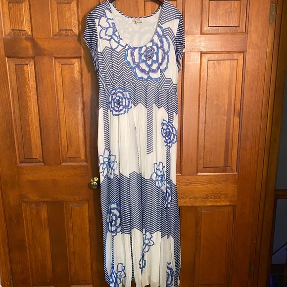 RARE Anthropologie Utpala Maxi Dress in Blue/White size 12 - Picture 3 of 15